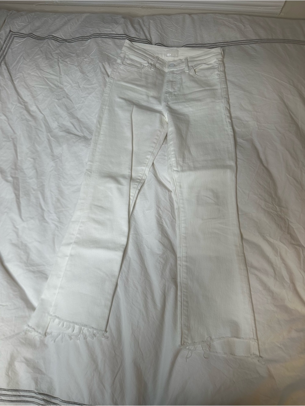 MOTHER White Flare Jeans with Frayed Hem
